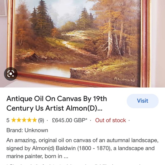 Rare Almon Baldwin(?) Signed Oil Painting Landscape Mountain Lake Nature - Picture 9 of 10